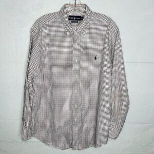 Ralph Lauren Classic Fit Checked Oxford Button Down Sz L White Red Black